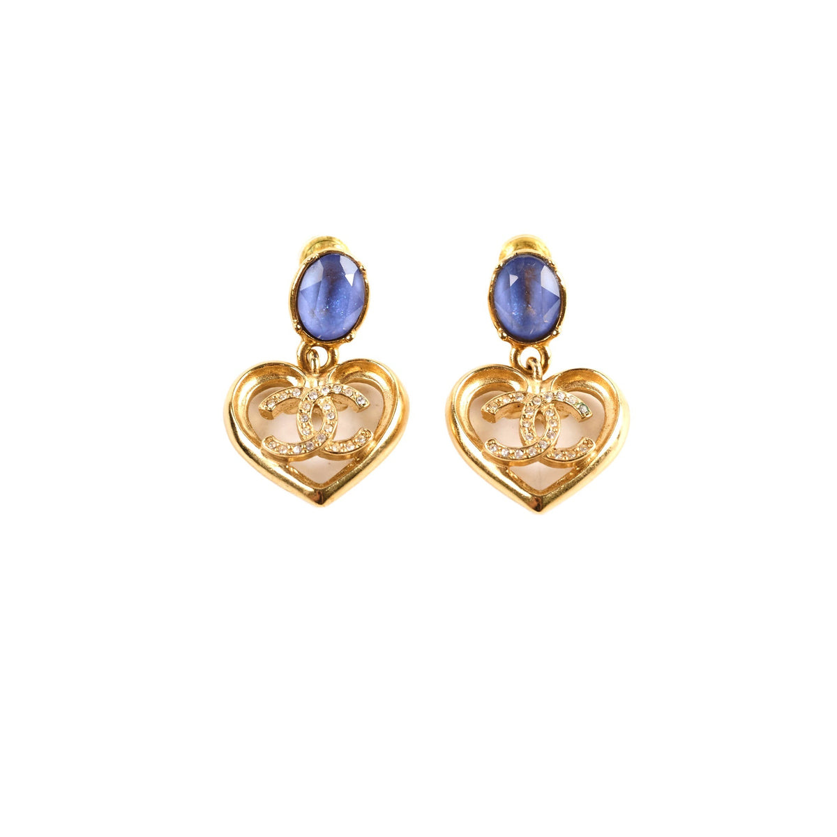 Chanel CC Crystal Heart Drop Earrings - photo 1