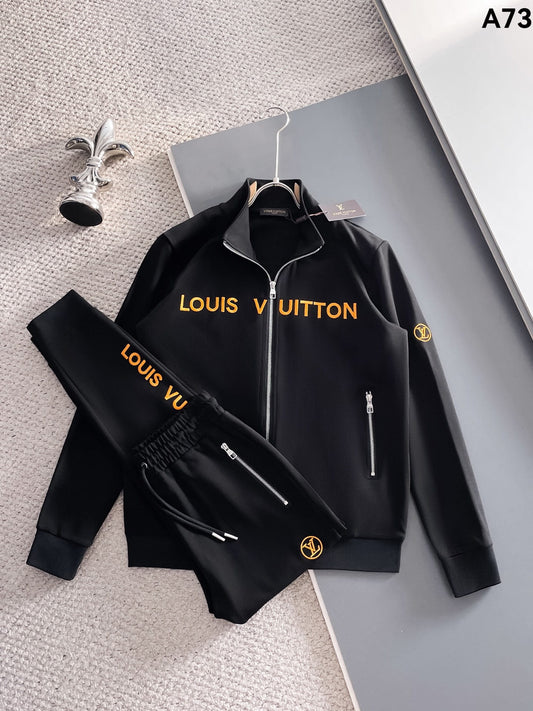 Louis Vuitton LV Embroidered Logo Tracksuit - Black & Yellow Technical Knit Jacket and Pants Set - image 1