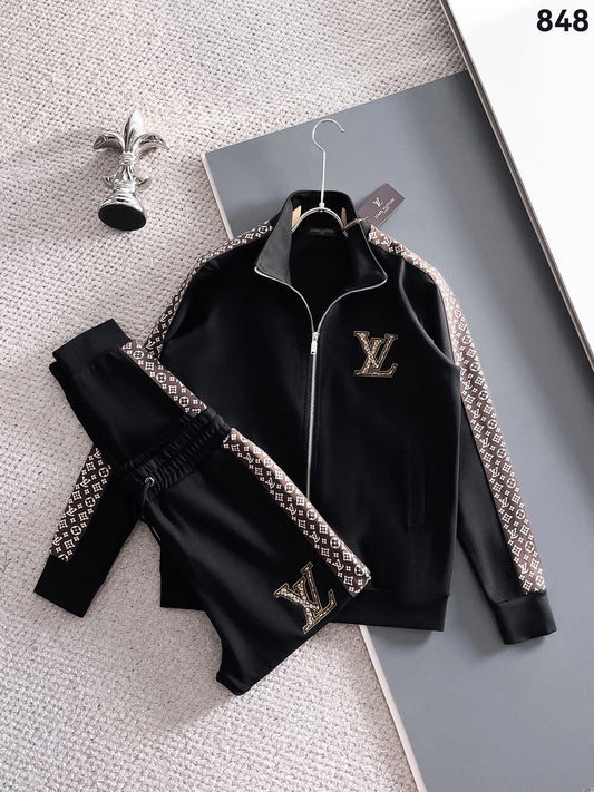 Louis Vuitton LV Monogram Side Stripe Tracksuit - Black Technical Knit Zip Jacket & Pants Set - photo 1