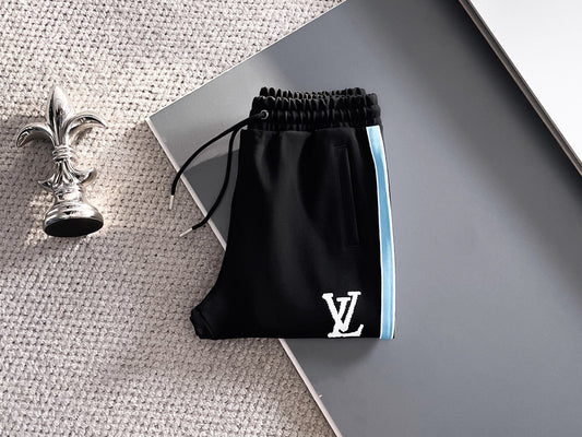 Louis Vuitton LV Technical Knit Tracksuit - Black with Blue Side Stripe Jacket and Pants Set - photo 1