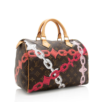 Louis Vuitton Limited Edition Monogram Canvas Chain Flower Speedy 30 Satchel - photo 2