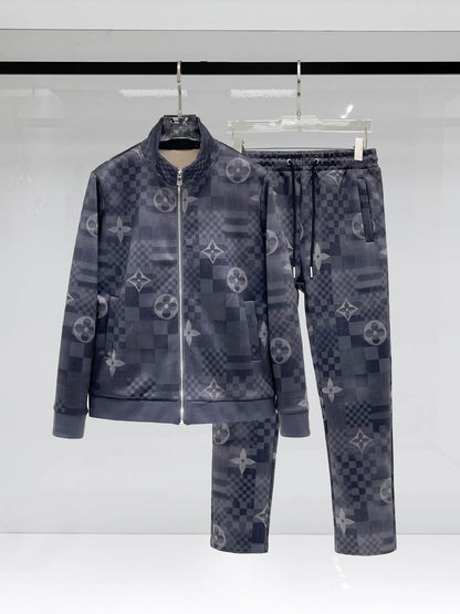 Louis Vuitton Monogram Patchwork Technical Jersey Tracksuit Grey Blue - photo 1