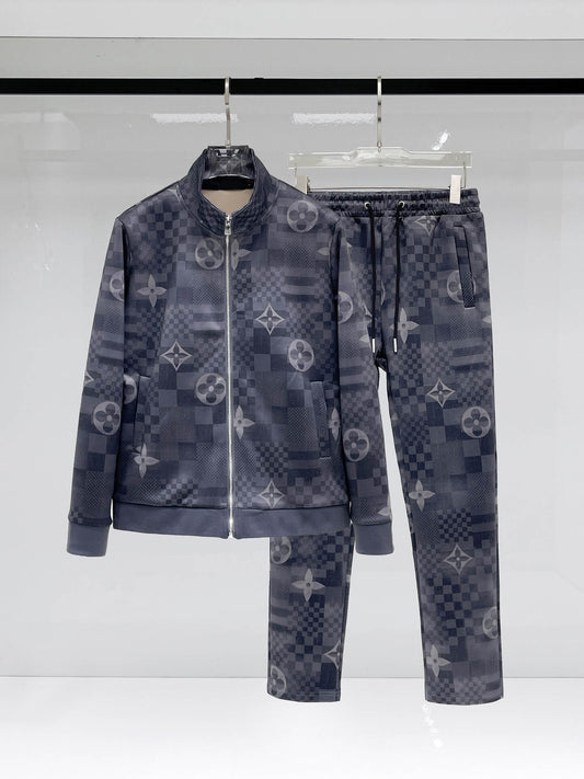Louis Vuitton Monogram Patchwork Technical Jersey Tracksuit Grey Blue - photo 1
