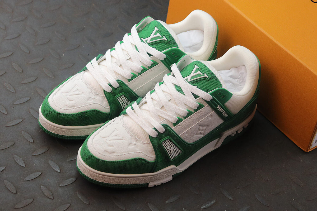 Louis Vuitton Monogram Trainer Green White Denim Sneakers - photo 7