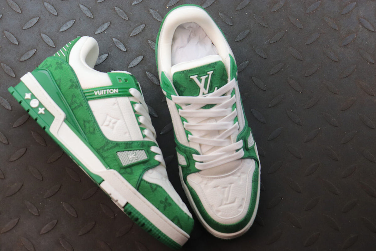 Louis Vuitton Monogram Trainer Green White Denim Sneakers - photo 4