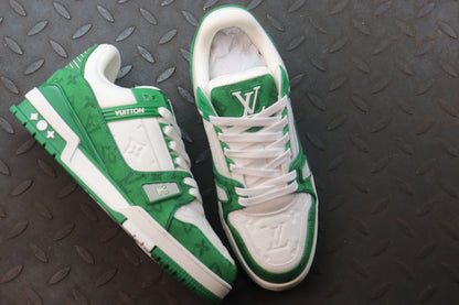 Louis Vuitton Monogram Trainer Green White Denim Sneakers - photo 4