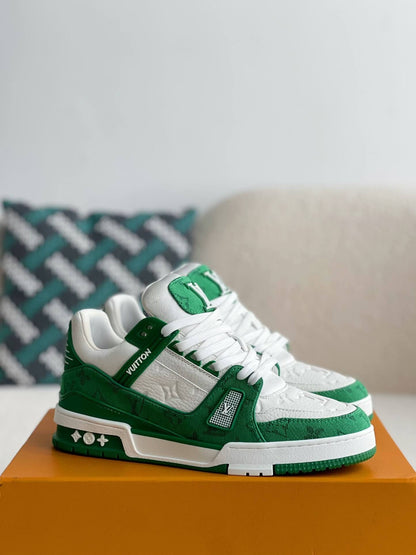 Louis Vuitton Monogram Trainer Green White Denim Sneakers - photo 2