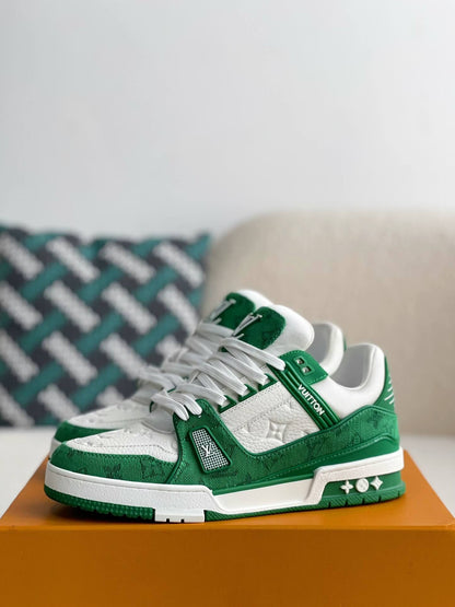 Louis Vuitton Monogram Trainer Green White Denim Sneakers - photo 1
