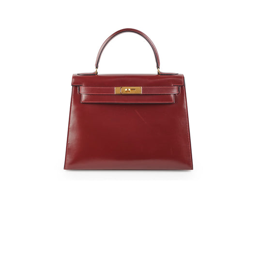 Hermes Vintage Kelly 28 Box Calfskin Burgundy -J Circle 1980 - photo 1