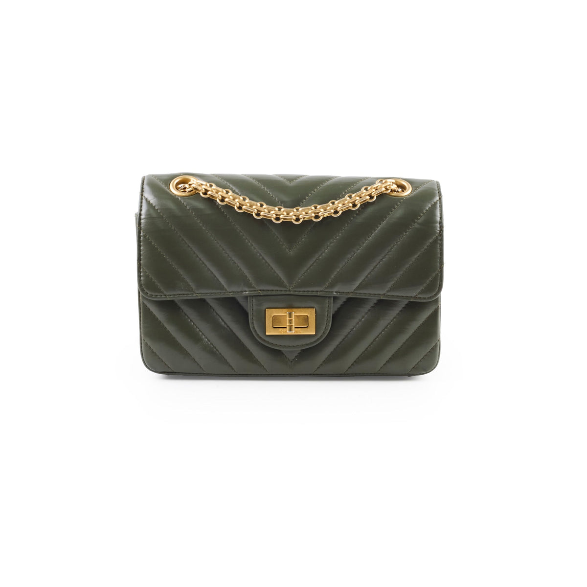 Chanel Mini 2.55 Chevron Reissue Khaki Green Microchipped - photo 1