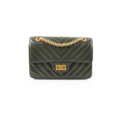 Chanel Mini 2.55 Chevron Reissue Khaki Green Microchipped - photo 1