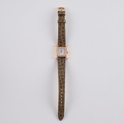 Hermes Heure H 21mm Mini Model Watch Rose Gold with Diamonds (Alligator Strap - Gris Elephant Grey) - photo 3