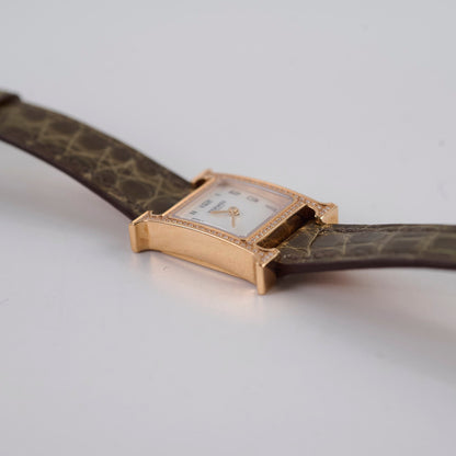 Hermes Heure H 21mm Mini Model Watch Rose Gold with Diamonds (Alligator Strap - Gris Elephant Grey) - photo 6
