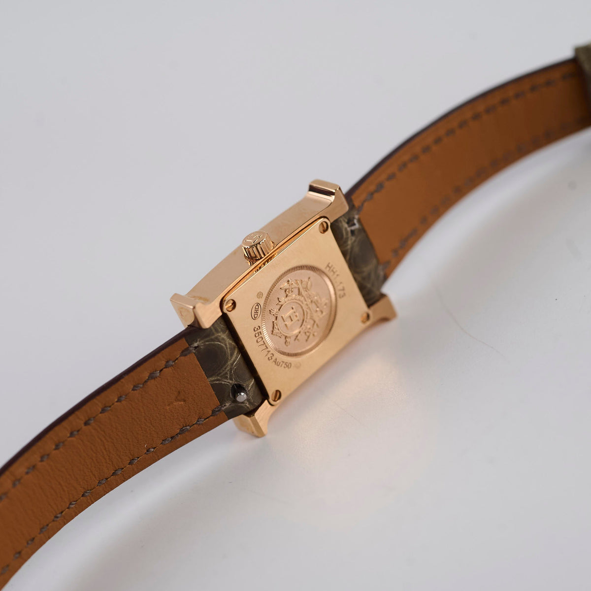 Hermes Heure H 21mm Mini Model Watch Rose Gold with Diamonds (Alligator Strap - Gris Elephant Grey) - photo 8