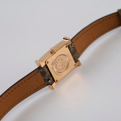 Hermes Heure H 21mm Mini Model Watch Rose Gold with Diamonds (Alligator Strap - Gris Elephant Grey) - photo 8