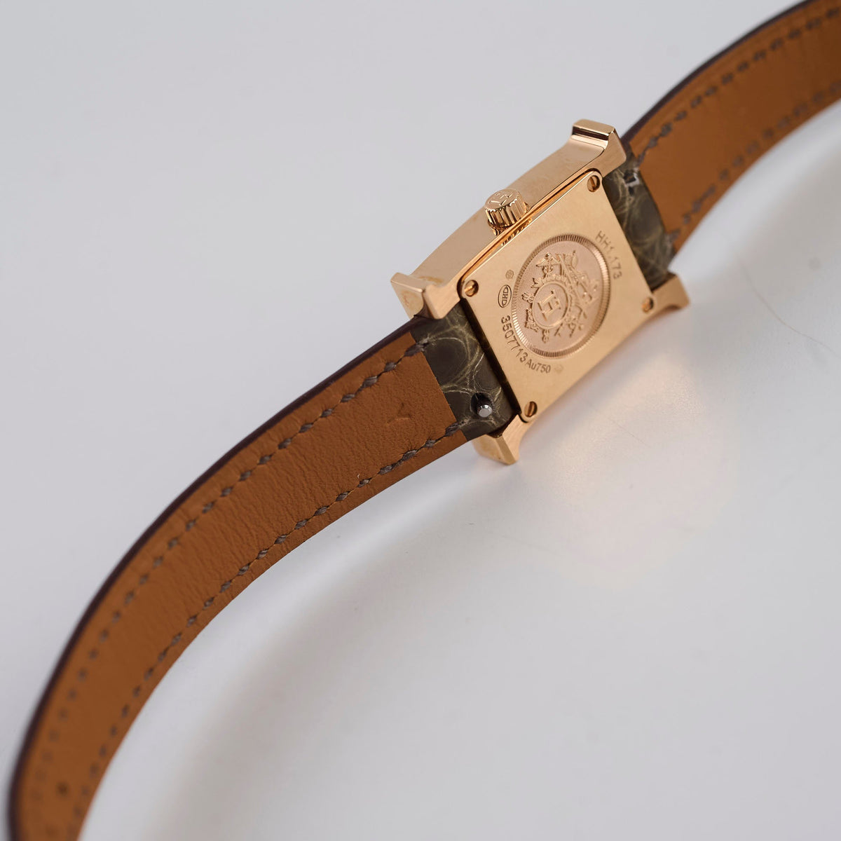 Hermes Heure H 21mm Mini Model Watch Rose Gold with Diamonds (Alligator Strap - Gris Elephant Grey) - photo 9