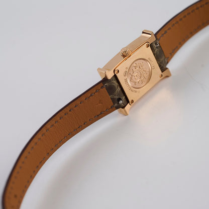 Hermes Heure H 21mm Mini Model Watch Rose Gold with Diamonds (Alligator Strap - Gris Elephant Grey) - photo 9