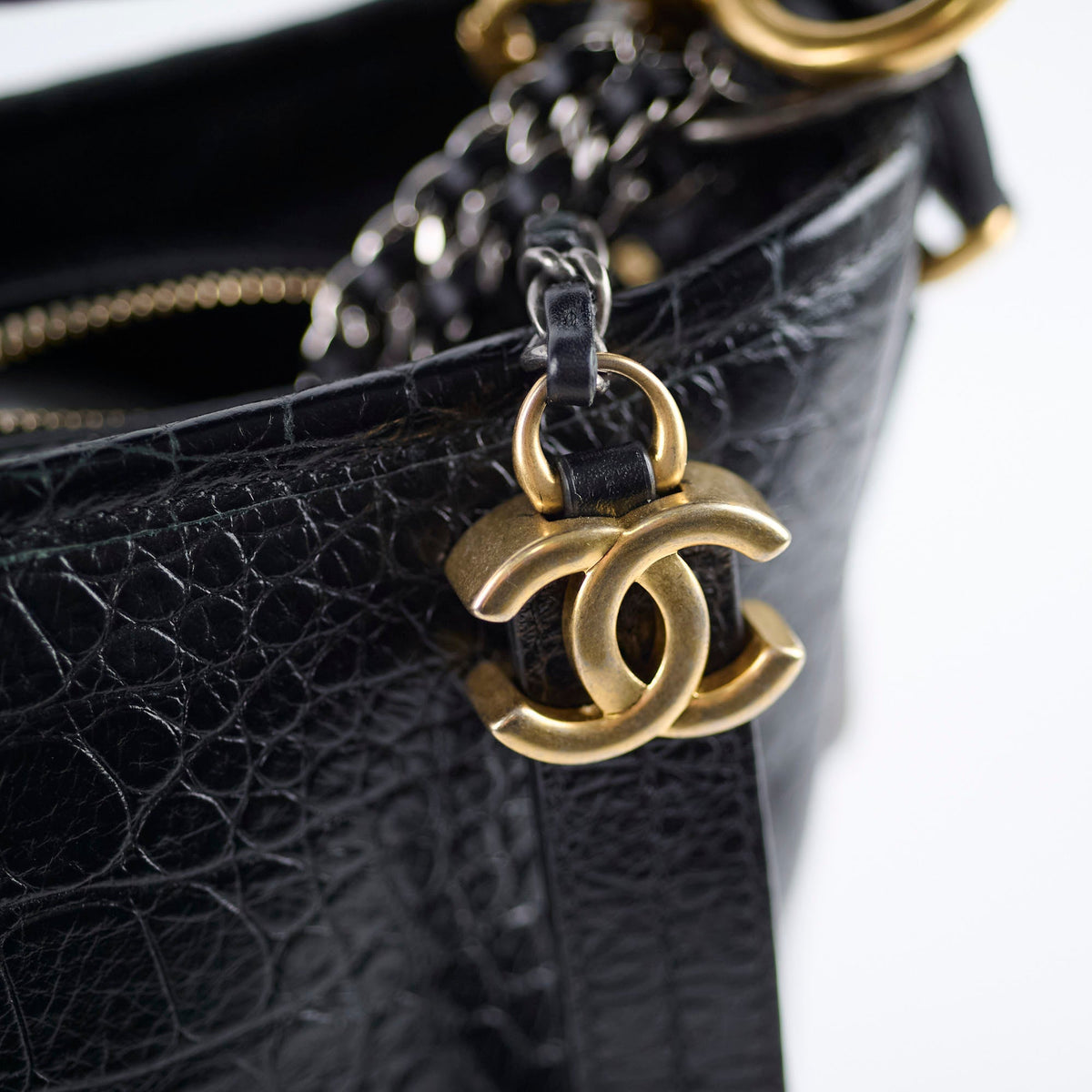 Chanel Gabrielle Large Croc Embossed Bag Black - photo 6