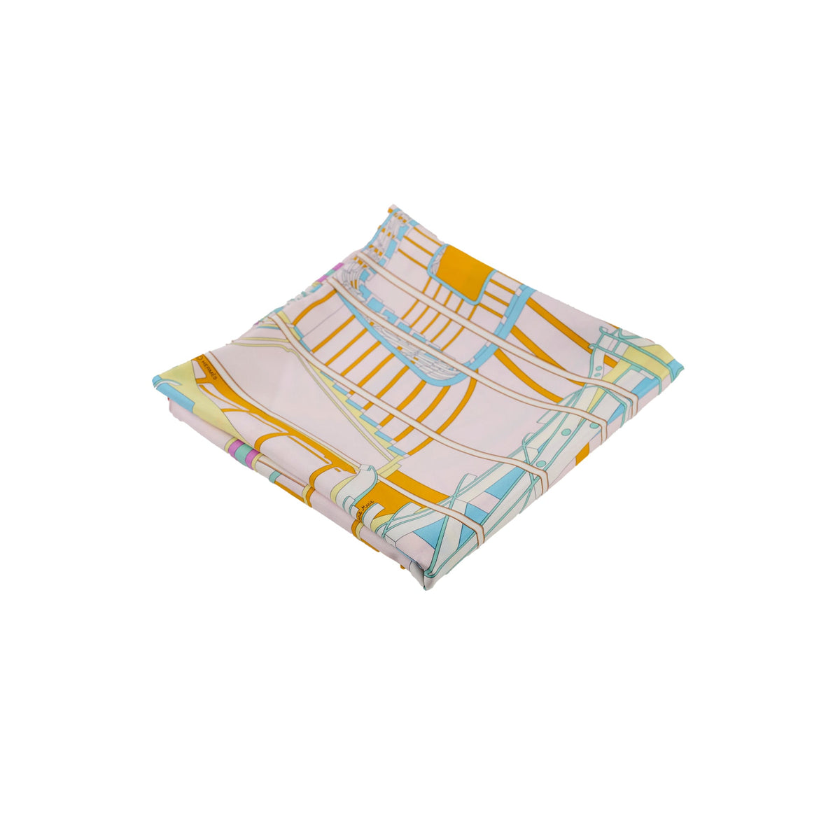 Hermes La Ligne Coup De Fouet 90cm Silk Scarf Rose Dragee/Vert/Jaune Souf - photo 1