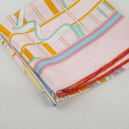 Hermes La Ligne Coup De Fouet 90cm Silk Scarf Rose Dragee/Vert/Jaune Souf - photo 6