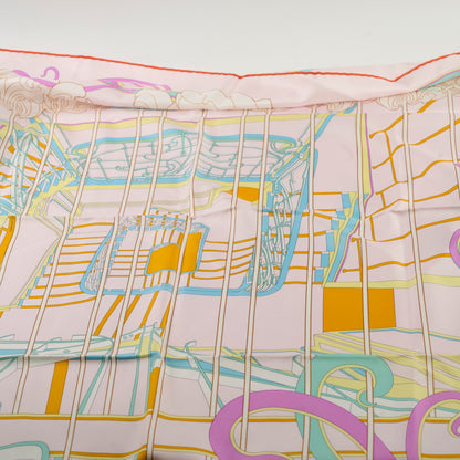Hermes La Ligne Coup De Fouet 90cm Silk Scarf Rose Dragee/Vert/Jaune Souf - photo 2