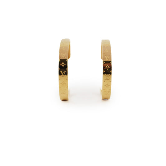 Louis Vuitton Nanogram Hoop Earrings Yellow Gold Plated Costume Jewellery - photo 1