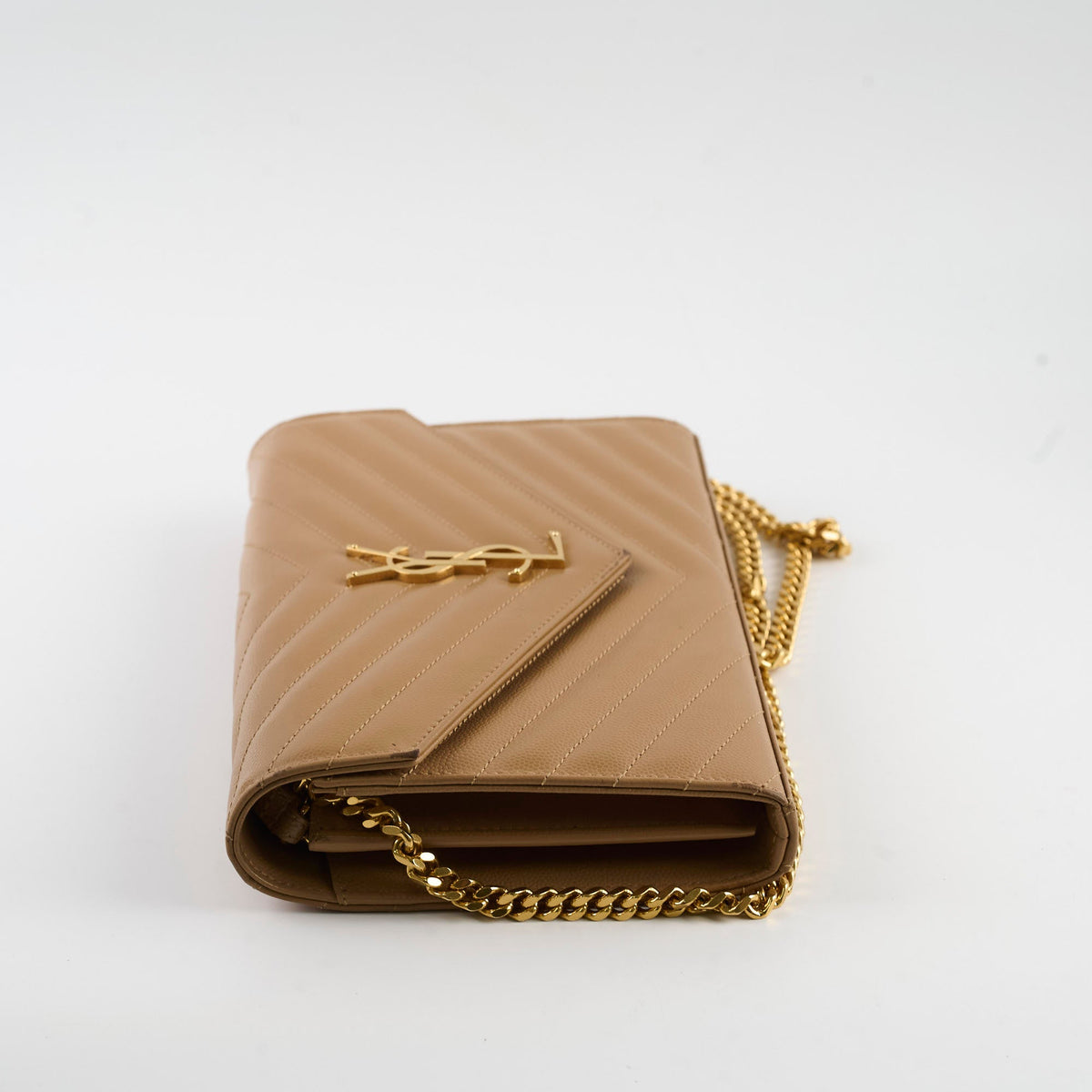 Saint Laurent Cassandre Envelope Wallet On Chain Beige - photo 4