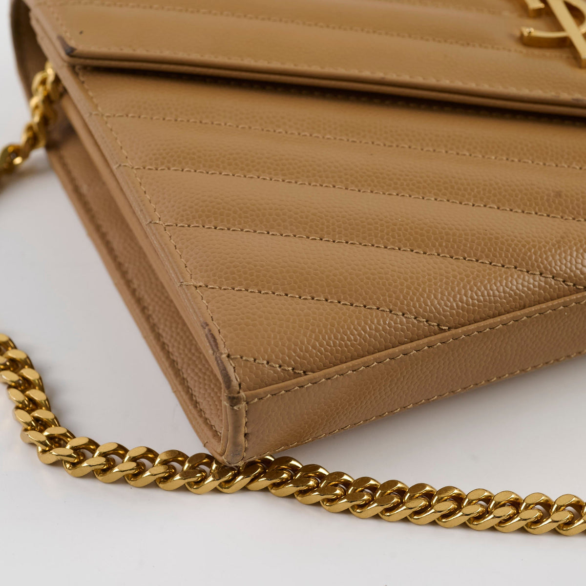 Saint Laurent Cassandre Envelope Wallet On Chain Beige - photo 12