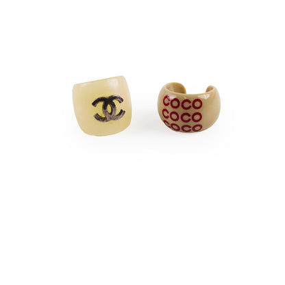 Chanel Vintage Open Rings- Coco Beige and Pearlescent CC (2001) - photo 1