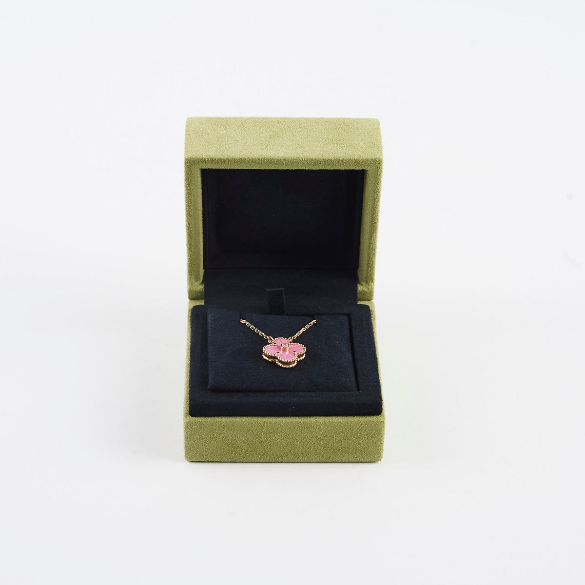 Van Cleef & Arpels Alhambra Pink Rhodonite Diamond Necklace Holiday Pendant 2021 - photo 2