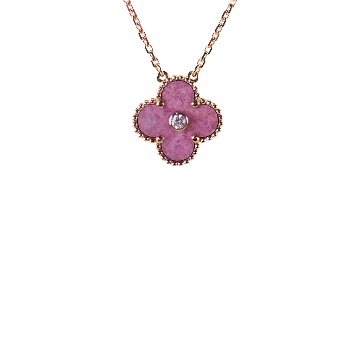 Van Cleef & Arpels Alhambra Pink Rhodonite Diamond Necklace Holiday Pendant 2021 - photo 1