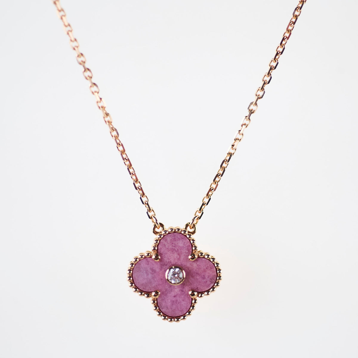 Van Cleef & Arpels Alhambra Pink Rhodonite Diamond Necklace Holiday Pendant 2021 - photo 3