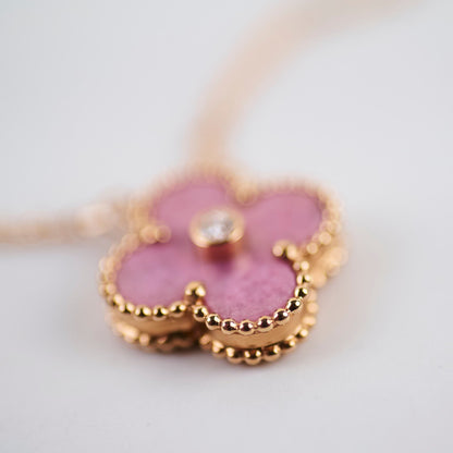 Van Cleef & Arpels Alhambra Pink Rhodonite Diamond Necklace Holiday Pendant 2021 - photo 5