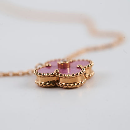 Van Cleef & Arpels Alhambra Pink Rhodonite Diamond Necklace Holiday Pendant 2021 - photo 6
