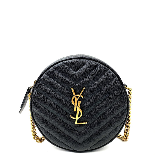 Saint Laurent Vinyle YSL Round Quilted Grain de Poudre Crossbody Bag - photo 1