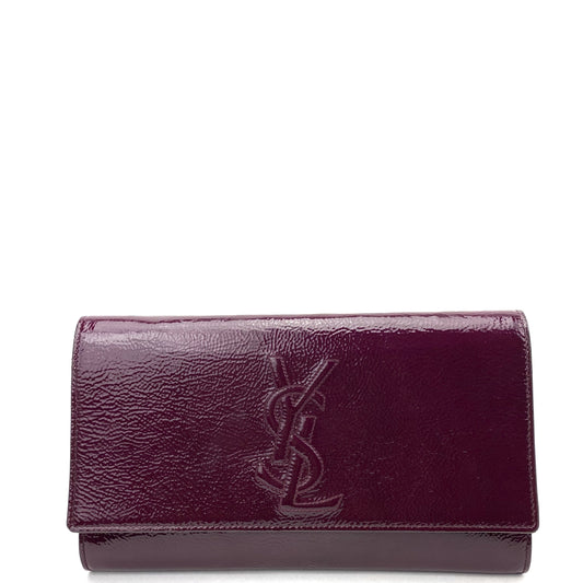Saint Laurent Textured Patent Monogram Large Belle De Jour Clutch Burgundy - photo 1