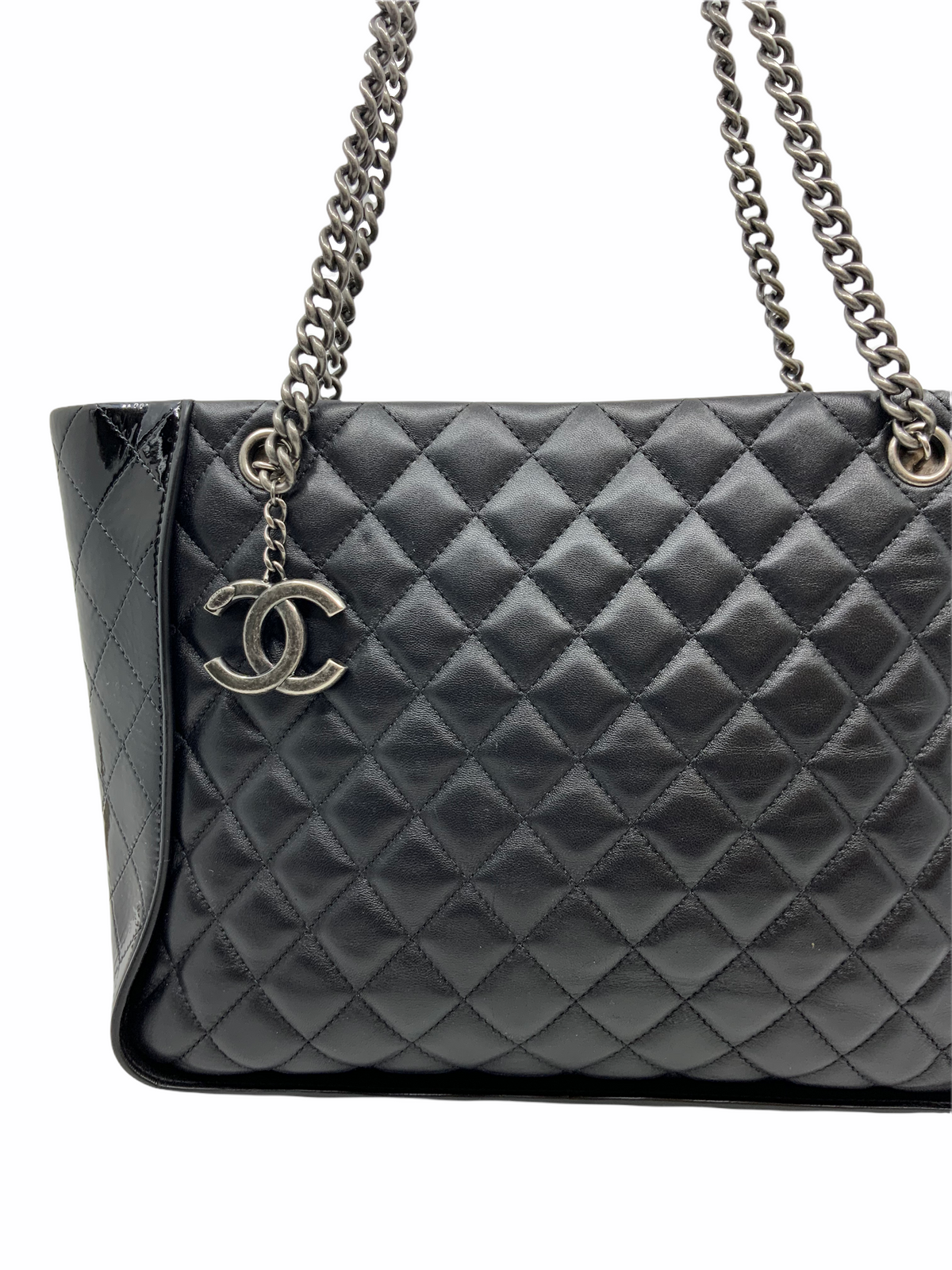 Chanel CC Charm Quilted Lambskin Patent Leather Tote - photo 4