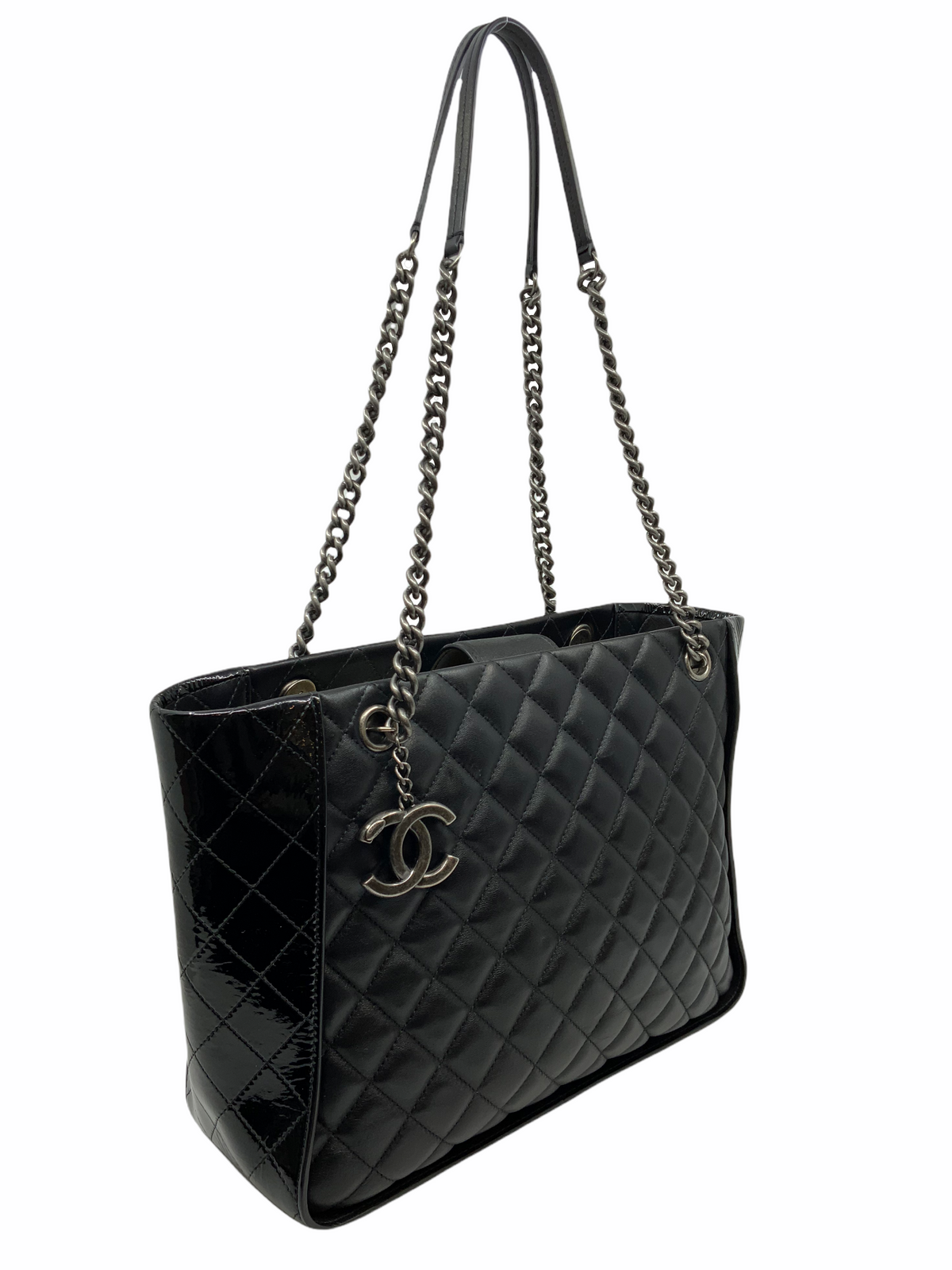 Chanel CC Charm Quilted Lambskin Patent Leather Tote - photo 3