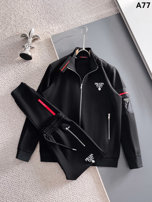 Prada Linea Rossa Tracksuit Set - Black Technical Knit Cargo Jacket & Joggers - photo 1