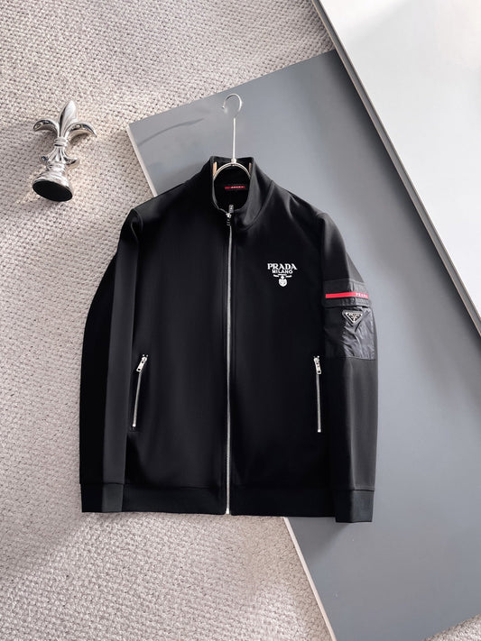 Prada Linea Rossa Tracksuit Set - Black Technical Knit Cargo Jacket & Joggers - photo 2