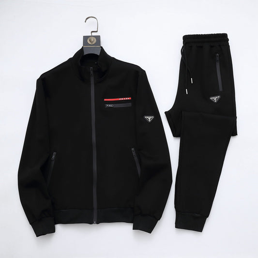 Prada Linea Rossa Tracksuit Set - Black Technical Knit Zip Jacket & Pants - photo 1