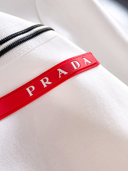 Prada Linea Rossa Tracksuit Set - White Technical Knit Stripe Zip Jacket & Pants - photo 12