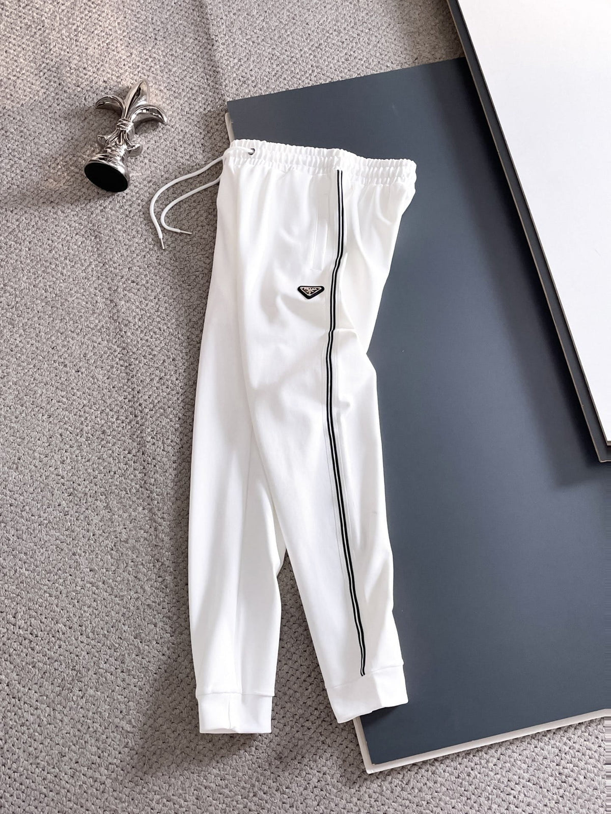 Prada Linea Rossa Tracksuit Set - White Technical Knit Stripe Zip Jacket & Pants - photo 10