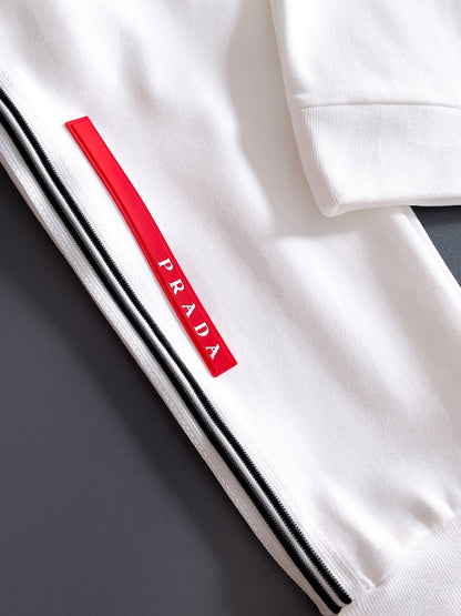 Prada Linea Rossa Tracksuit Set - White Technical Knit Stripe Zip Jacket & Pants - photo 11