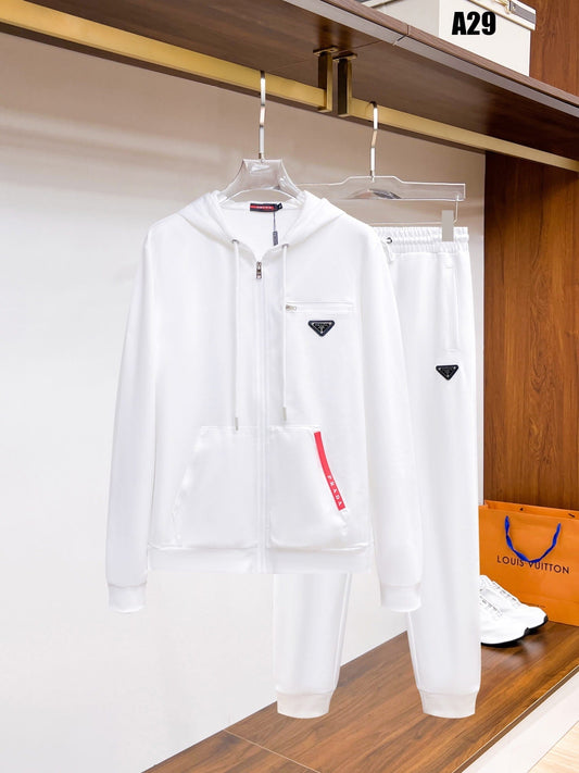 Prada Linea Rossa White Tracksuit Set - Technical Knit Zip-Up Hoodie & Jogger Suit - photo 1