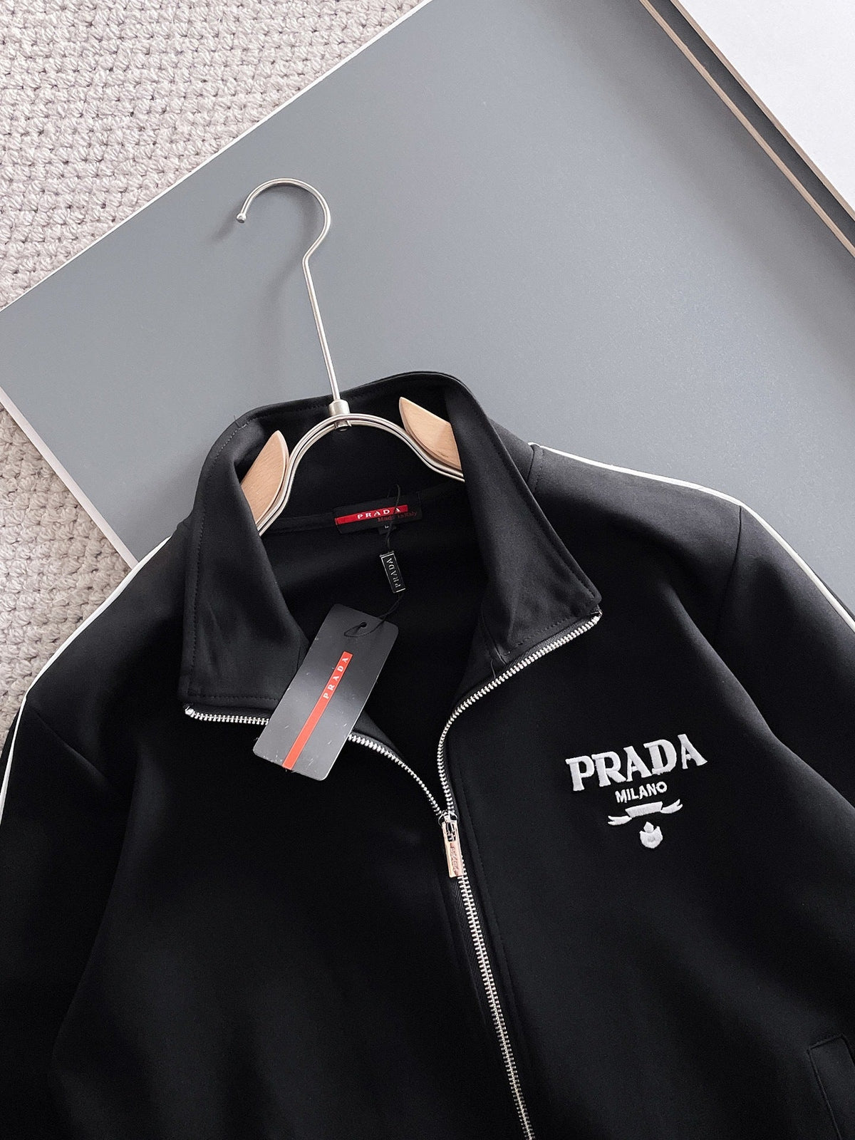 Prada Milano Tracksuit Set - Black Technical Knit Piping Zip Jacket & Pants - photo 4