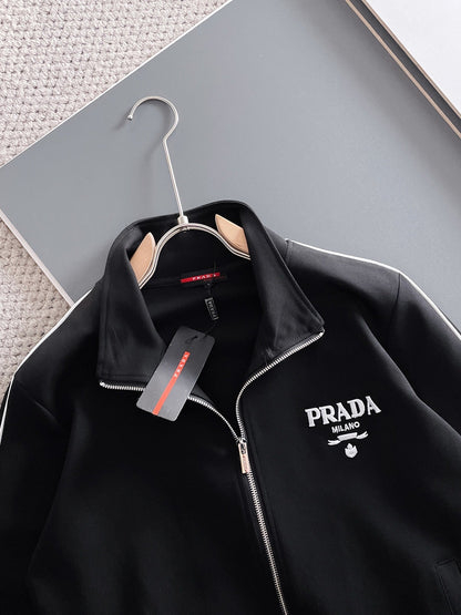 Prada Milano Tracksuit Set - Black Technical Knit Piping Zip Jacket & Pants - photo 4