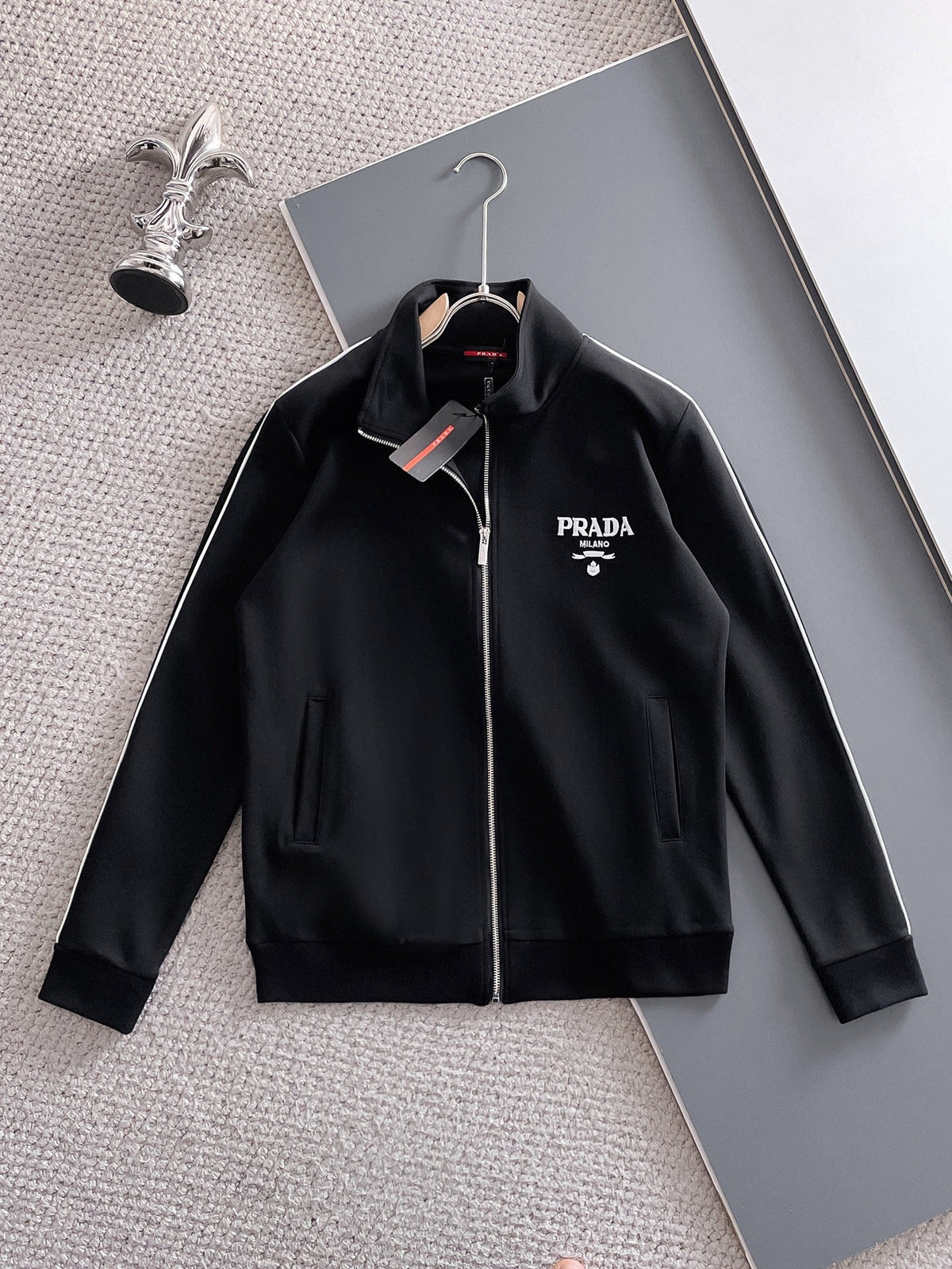Prada Milano Tracksuit Set - Black Technical Knit Piping Zip Jacket & Pants - photo 2