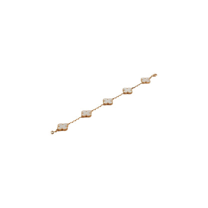 ITEM 22 - Van Cleef & Arpels Vintage Alhambra 5-Motif Yellow Gold, White Mother of Pearl Bracelet - photo 1