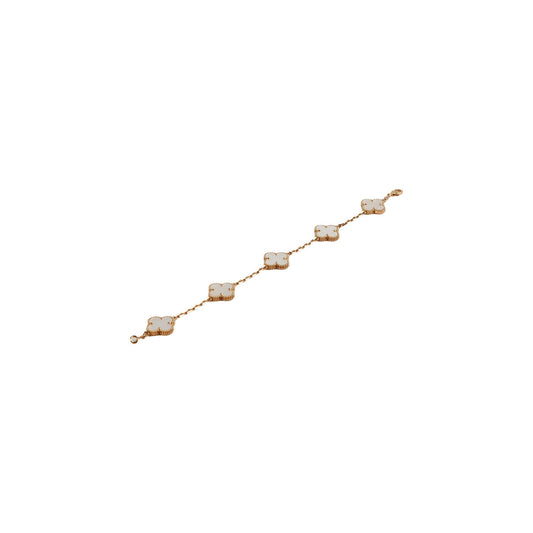 ITEM 22 - Van Cleef & Arpels Vintage Alhambra 5-Motif Yellow Gold, White Mother of Pearl Bracelet - photo 1